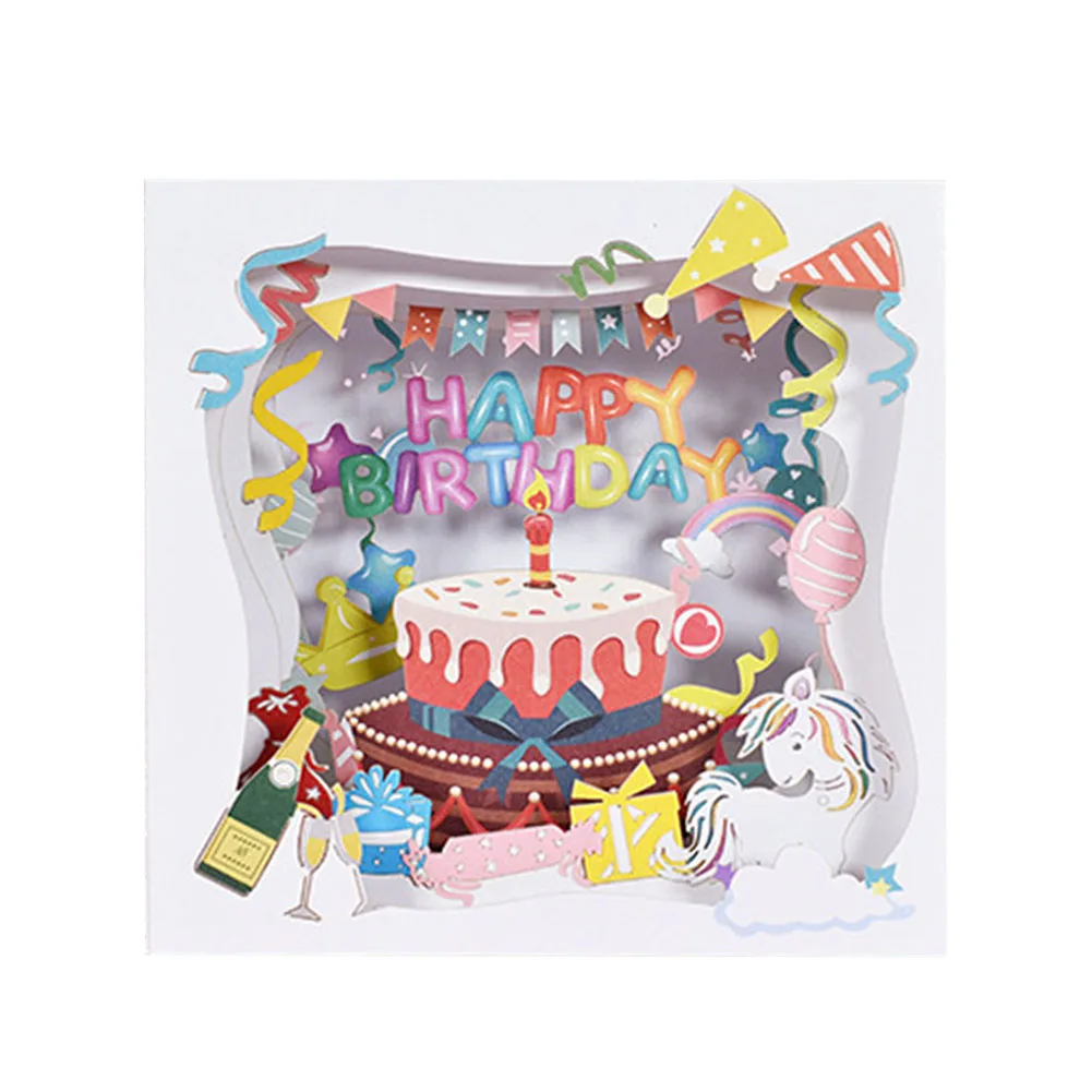 Открытка с днем рождения 3D коробка для торта бумажные поздравительные открытки
