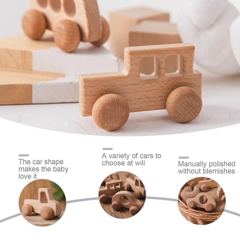 4pc wooden baby car toys beech wooden blocks animal dogs cartoon educational montessori toys for children teething baby teether free global shipping