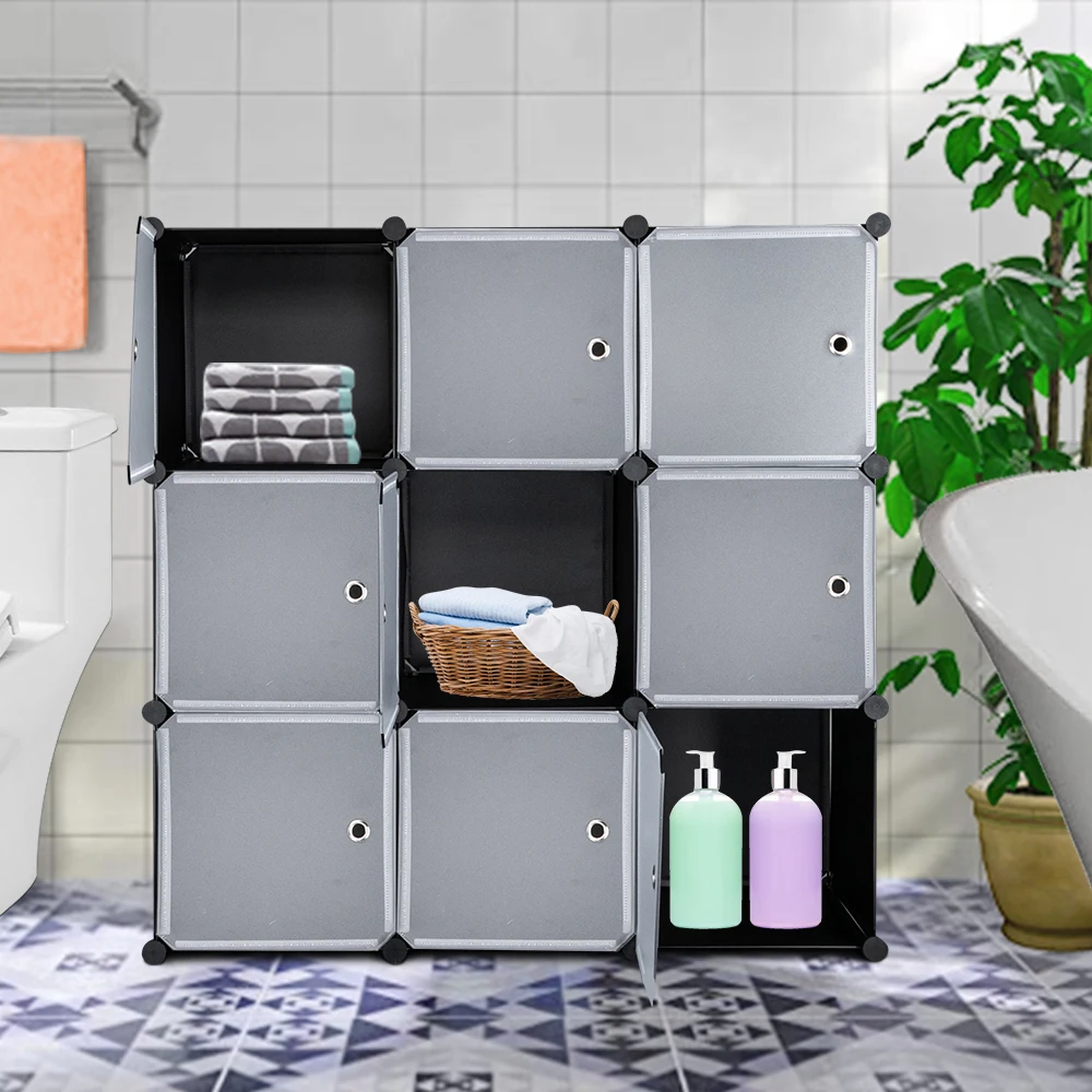 

High Quality 9-Cube DIY Plastic Closet Cabinet Modular Book Shelf Organizer Units Storage Shelving with Doors