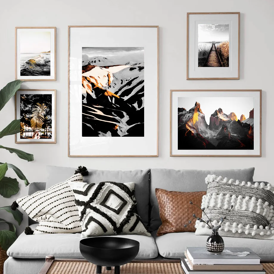 Настенная картина с изображением гор леса морского моста листьев растений