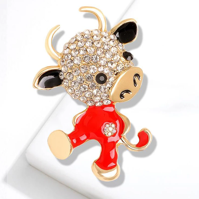 1 шт. Стразы милые эмалью с изображением коровы броши для женщин китайский быка