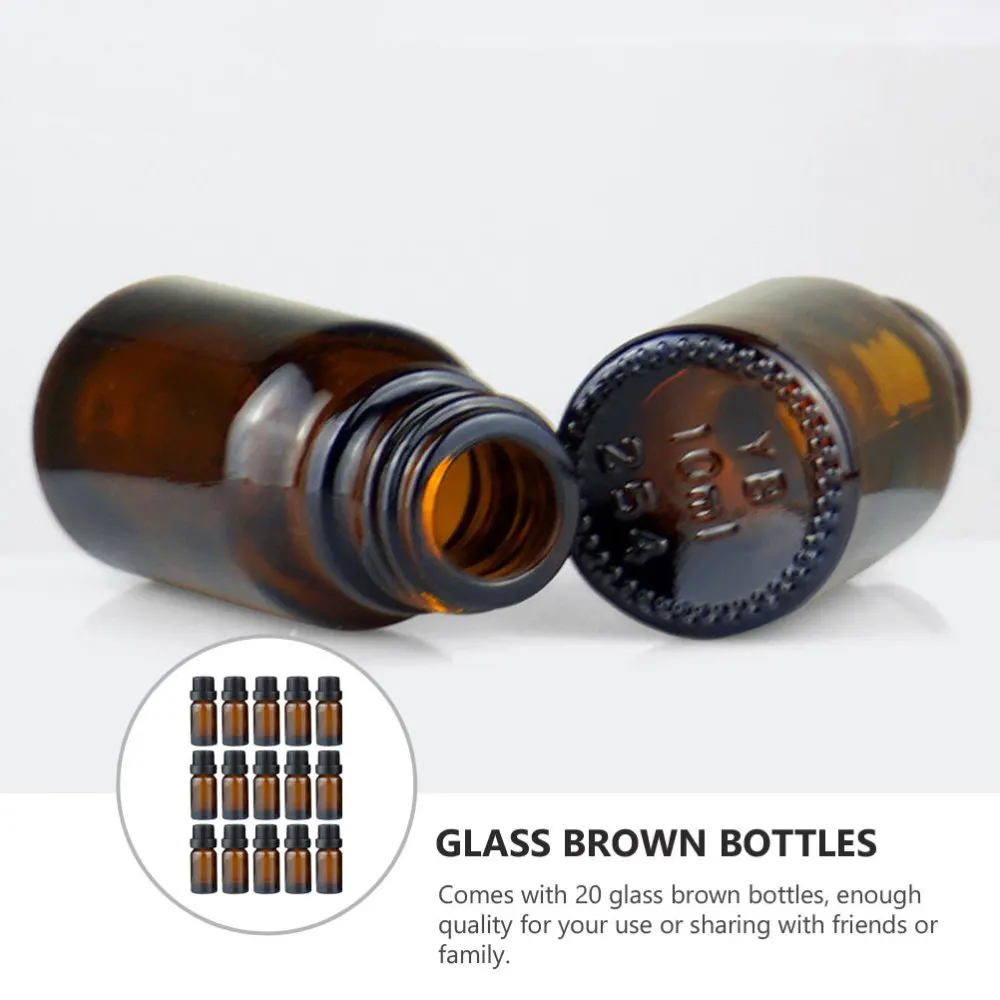 

20pcs 5ml Essential Oils Bottles Amber Glass Bottles Refillable Sample Container