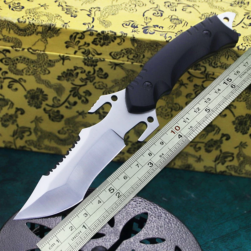 

Black G10 handle outdoor hunting tactics straight knife jungle rescue knife outdoor hiking self-defense knife fishing kill knife