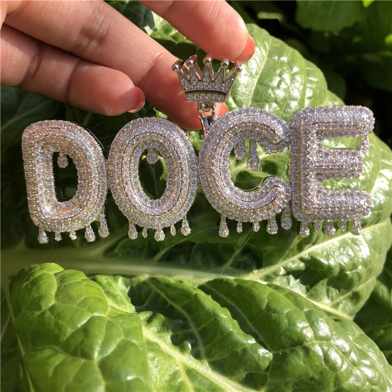 Пользовательское имя кубический циркон Корона Капельное льдом из пузыря цепочка