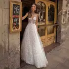 Пляжное свадебное платье блестящее ТРАПЕЦИЕВИДНОЕ с V-образным вырезом и открытой спиной кружевное 3D Цветочное платье