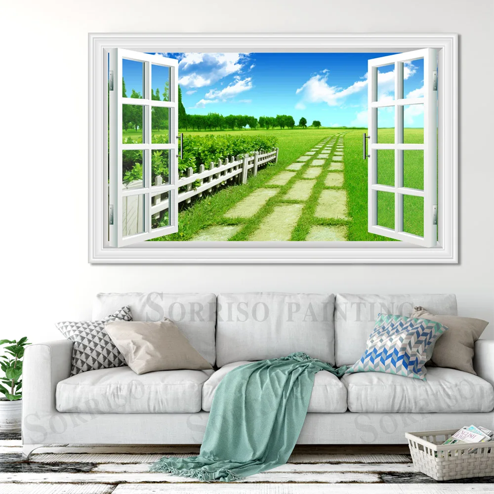 

Лаванда Подсолнух цветы имитация окна дизайн стены Искусство Холст живопись плакаты и принты картины Декор для дома гостиной