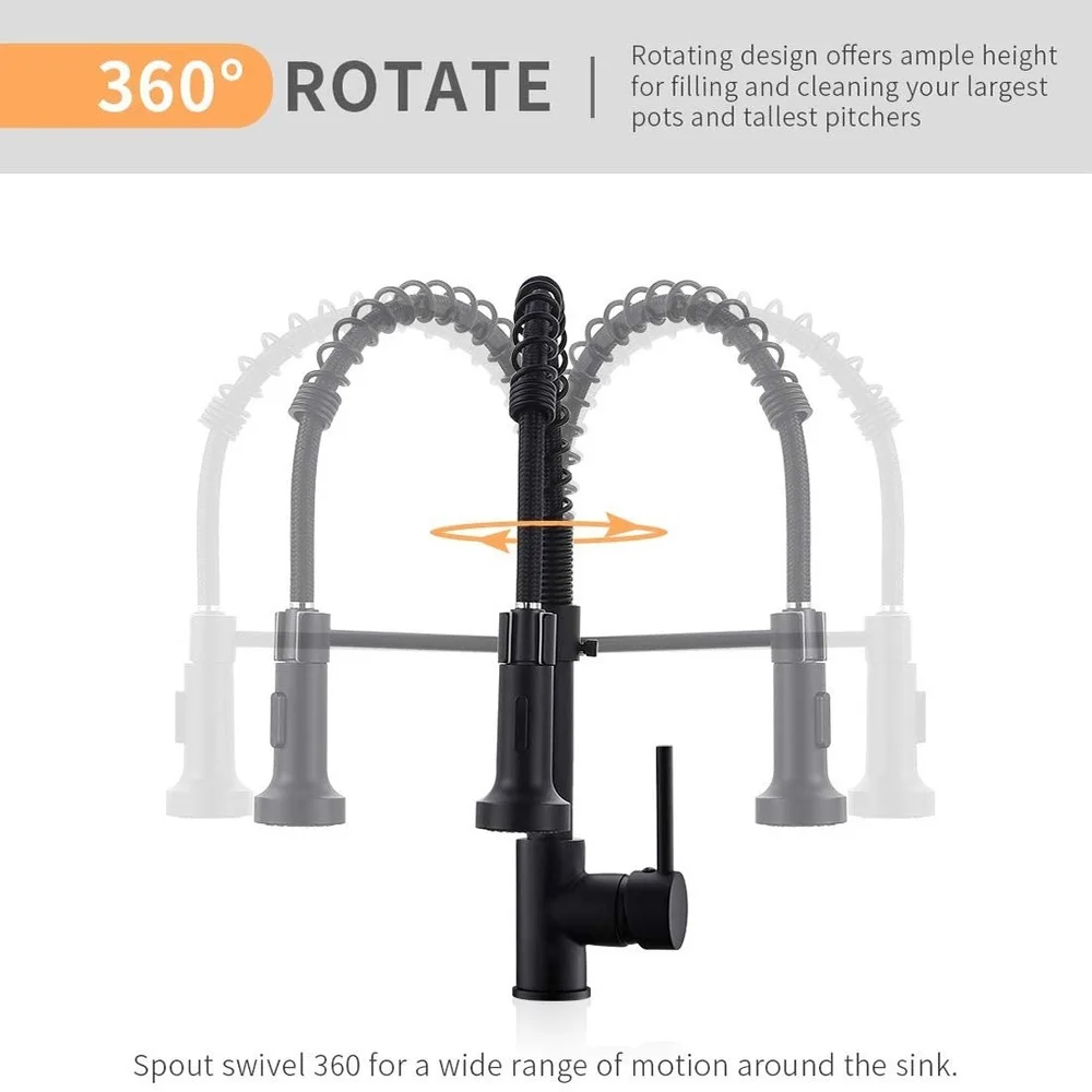 Смеситель кухонный с выдвижным краном кран для горячей и холодной воды черный