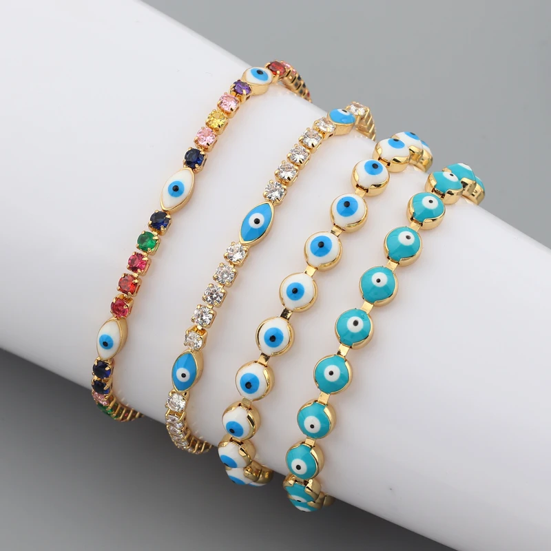 Lucky Eye Copper Beads Blue Turkish Evil Eye Bracelet Braided Rope Adjustable Rainbow Bracelet for Women Girls Fashion Jewelry