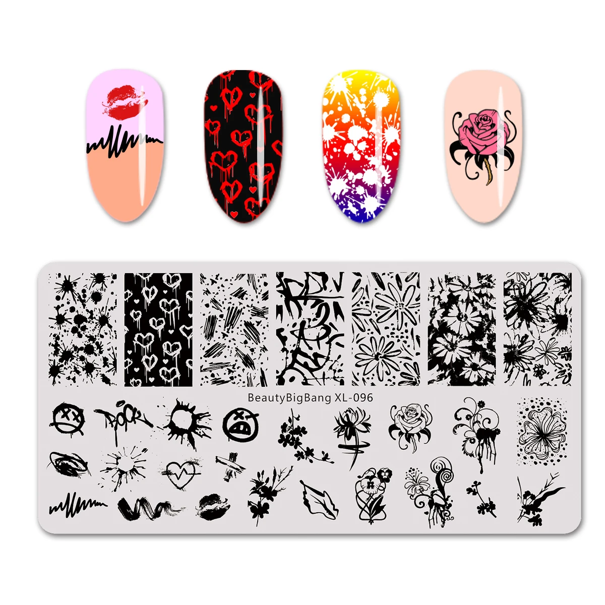 BeautyBigBang штампованные пластины для ногтей Роза лицо Scrawl цветок губ изображение 12*6