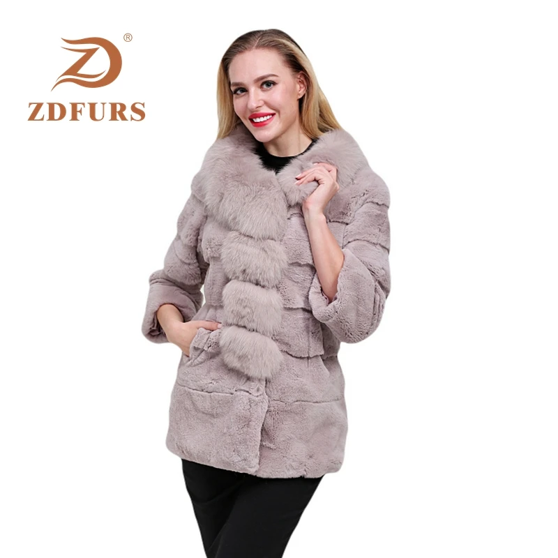 ZDFURS * цельная шкура шуба из кролика Рекс женская зимняя обувь новые большие меха