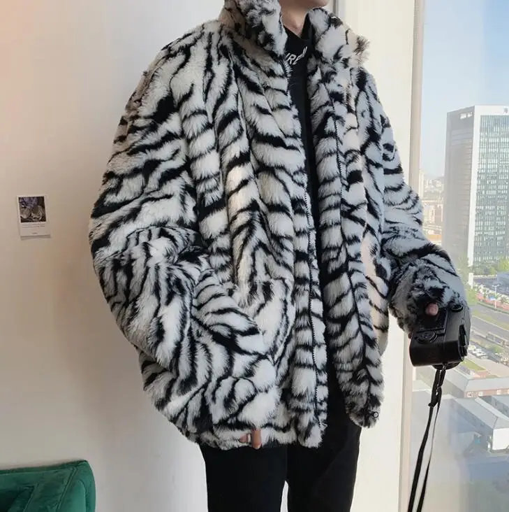 Autumn faux mink fur leather jacket mens warm Zebra pattern coat men loose jackets winter thicken fashion b598 | Мужская одежда