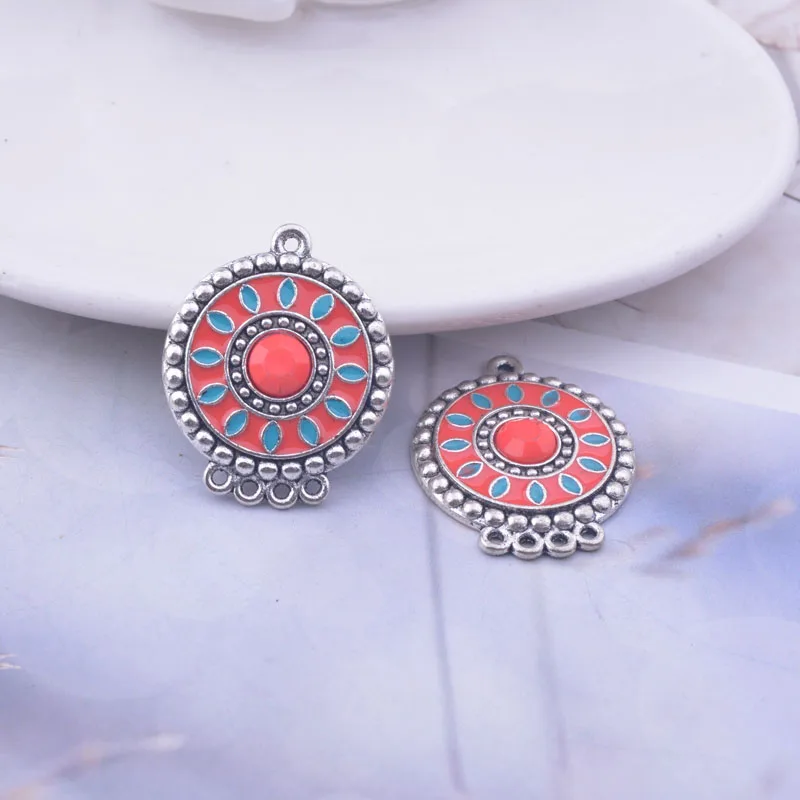12 шт. Круглые Эмалированные коннекторы под старину серебристого цвета с синими и