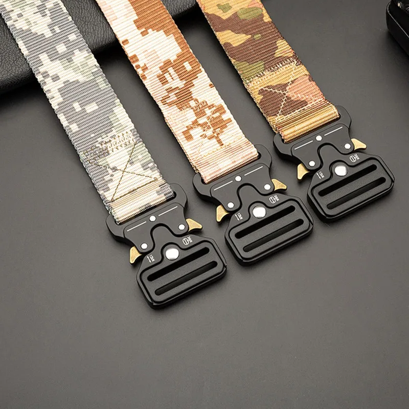 

Heavy Duty Tactical Belt Military High Quality Nylon Men's Training Belt Metal Multifunctional Buckle Outdoor Sports Hook New