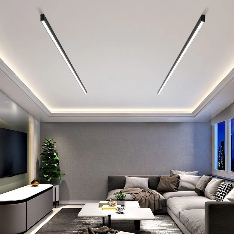 Black Modern Simple LED Ceiling Lamp For Dining Living Room Long Surface Mount Bedroom Balcony Corridor Aluminum Panel Lights