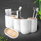 Набор бамбуковых принадлежностей для ванной комнаты, 5 шт., дозатор для мыла, держатель для зубных щеток, стойка для ротовой чашки, держатель для зубной пасты, набор для мыла, набор для ванной комнаты