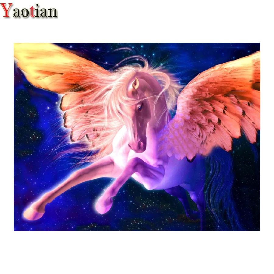 

5D Diy алмазная живопись, полные квадратные крылья лошади, искусственное животное, картина Стразы, мозаичный Декор