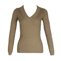 Autumn and winter stretch slim knit sweater feminine v-neck long-sleeved top fashion all-match tight sweater khaki