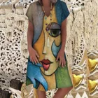 Женское платье с абстрактным принтом, летнее платье до колен больших размеров с V-образным вырезом и коротким рукавом, Элегантное повседневное платье-пуловер, 40 #