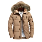 Пуховик мужской зимний, Толстая теплая куртка с мехом и капюшоном, парка на белом утином пуху, ветровка