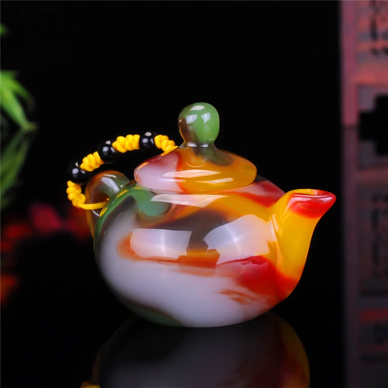 Xinjiang Gobi Jade Colorful Agate Hand Carved Kettle teapot Playing Thing Magic Pot Collection Ornament Gift Dropship P96 | Украшения и