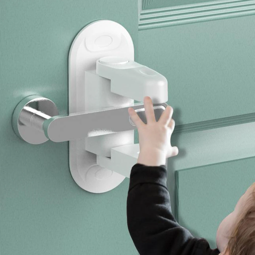 Cerraduras de palanca de puerta de ABS para beb&eacute;, paquete de 2 manijas de seguridad a prueba de ni&ntilde;os, cerraduras de perilla de prueba de beb&eacute; autoadhesivas, Pestillos blancos-3