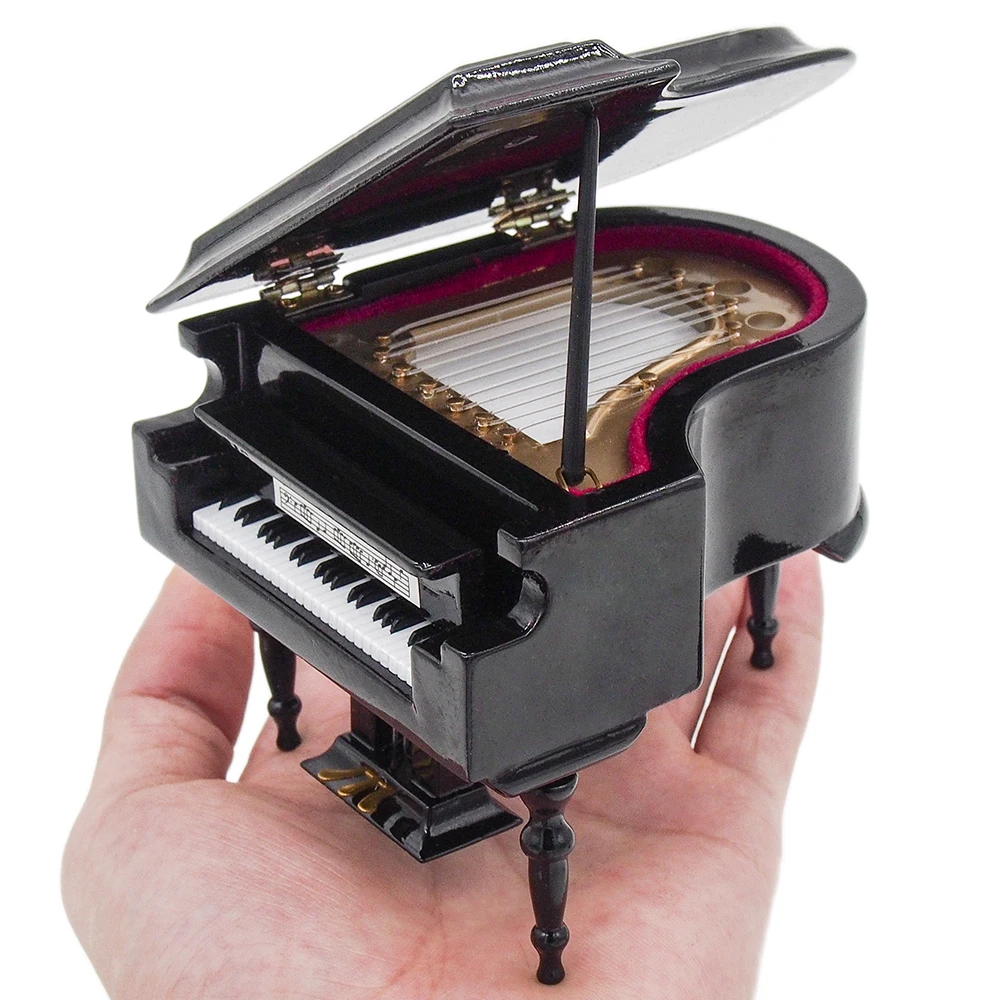 Odoria 1:12 Miniature Black Grand Piano with Stool Musical Instrument Music Box Dollhouse Accessories Doll House Decoration