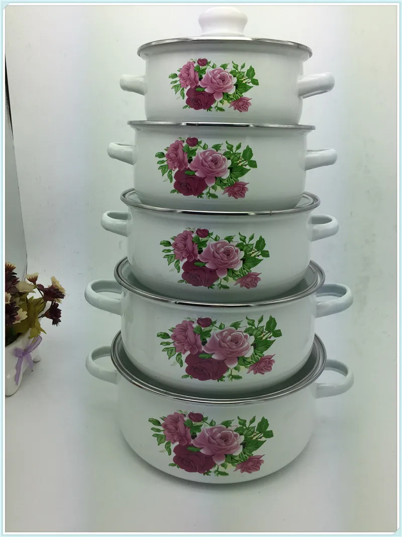 5 Горшки Кастрюли набор 1-5L эмаль Пособия по кулинарии кастрюли набор тушеного мяса кастрюля для супа молочный горшок 16/18/20/22/24 см кухонная посуда
