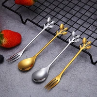 jaswehome 4pcs creative gold leaf fruit fork premium food grade stainless steel tableware mirror finish dishwasher set