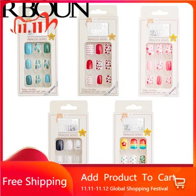 

Fake Nails with Designs Press on False Short Full Cover Tips Square Nail Art Coffin Glue Clear Stick Display Set Artificial Kiss