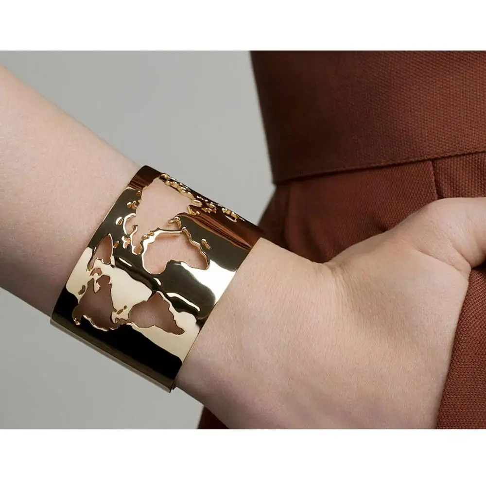 Карта мира выдалбливают Браслет-манжета для путешествий мир ювелирных изделий