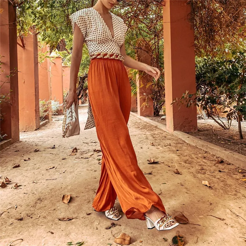 

TRAF Za 2021 Wide Leg Trousers Women High Waist Pants Woman Fashion Ruched Loose Pants Ladies Streetwear Women's Summer Trousers