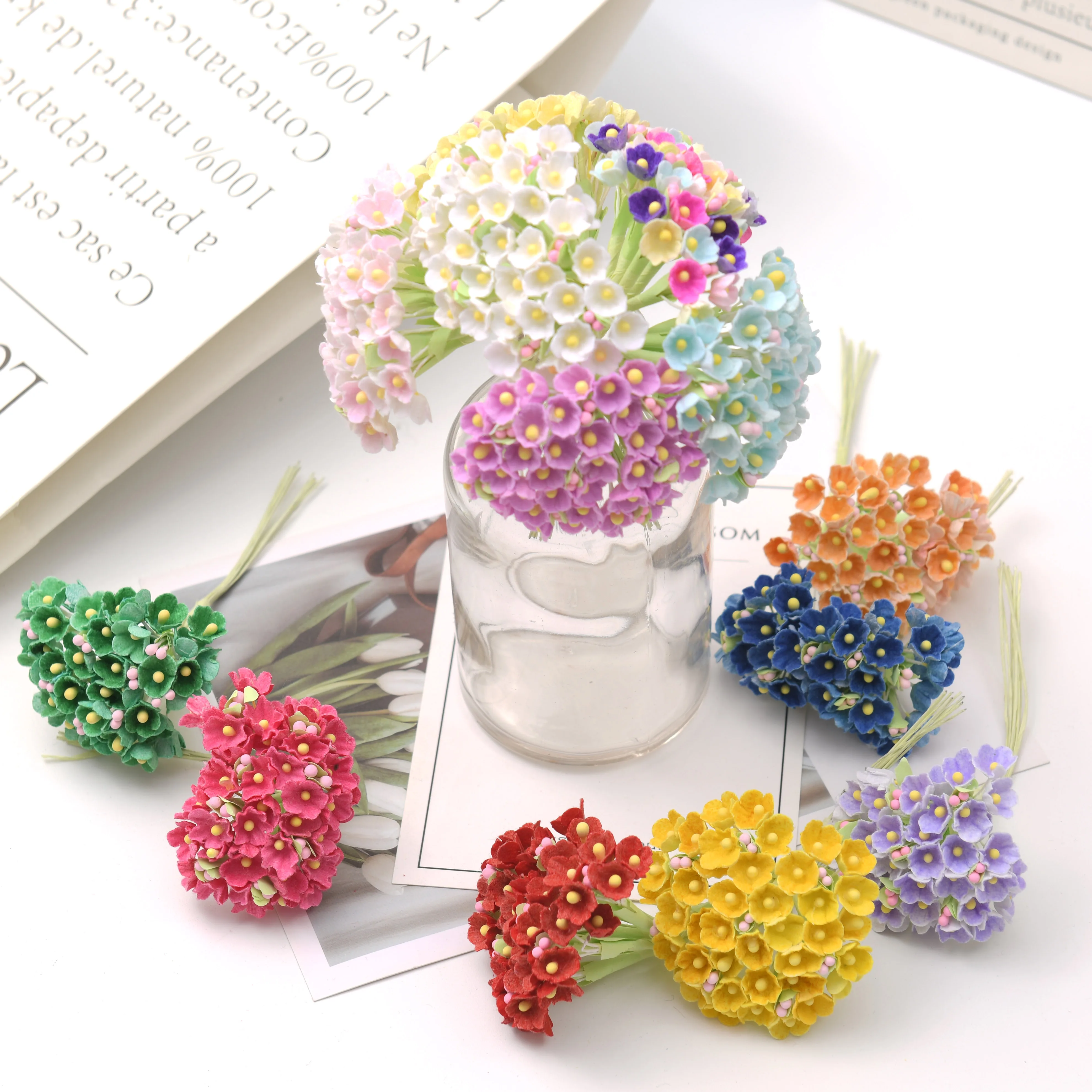 

8pcs/1bunch Mini Paper Rose Fake Flower Bouquet Wedding Decoration Artificial Flower DIY Scrapbooking