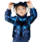 Детский пуловер с капюшоном и принтом головы волка и кошек