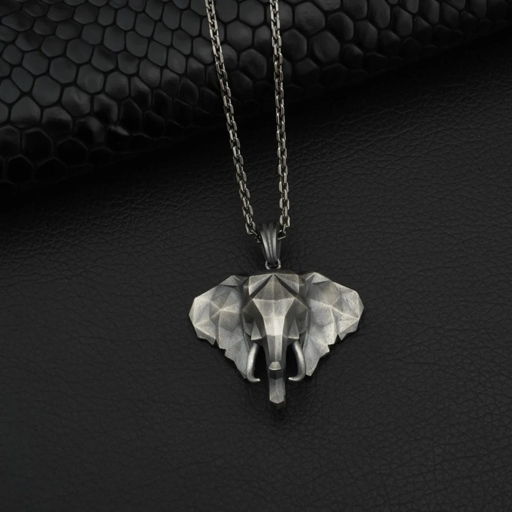 

Hot sale pure tin 3D elephant fashion retro men's pendant necklace long animal sweater chain necklace