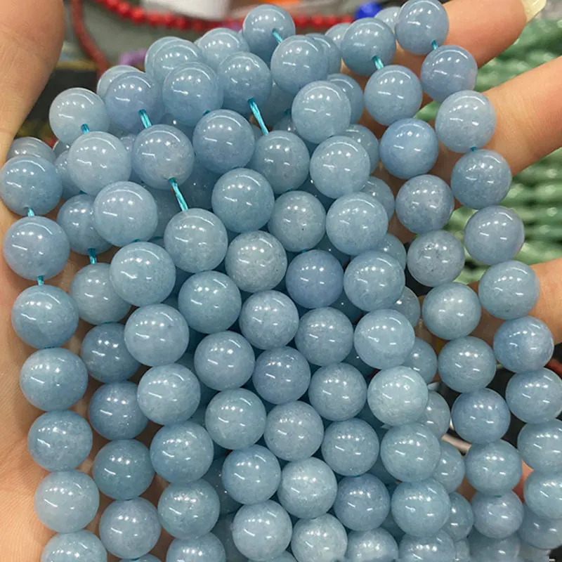 

Blue Aquamarines Jades Round Loose Spacer Beads For Jewelry Making 15" Strand DIY Accessorries Bead For Bracelet 4 6 8 10 12mm