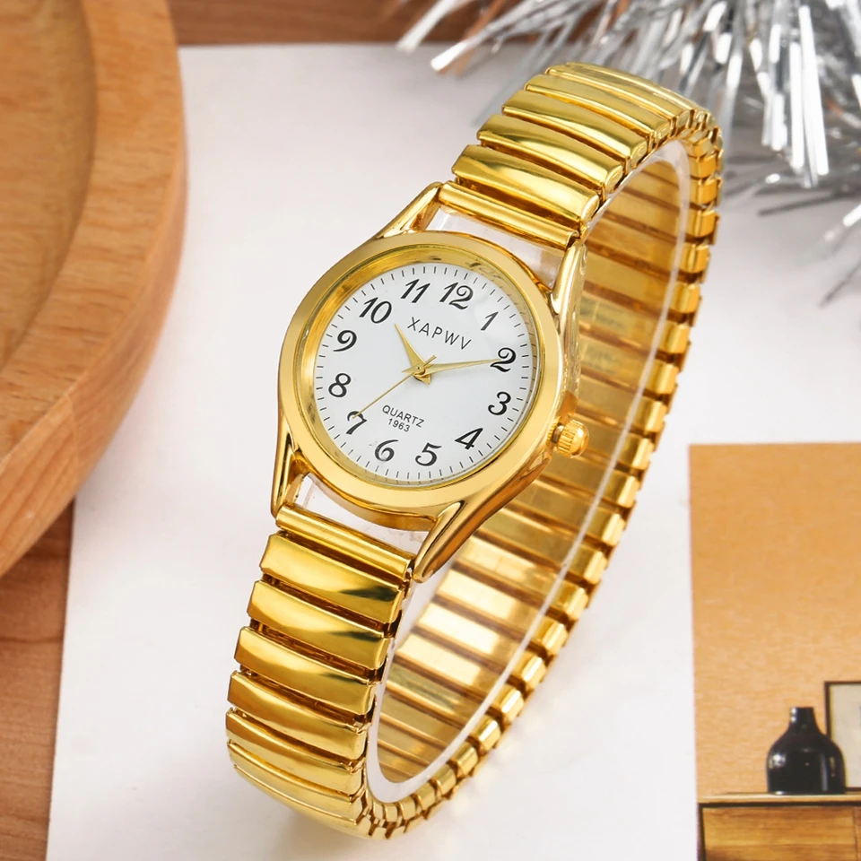 Couple Watch Noble Golden Mens Watches Elastic Strap Quartz Watch Simple White Arabic Numerals Dial Bracelets Watches for Women