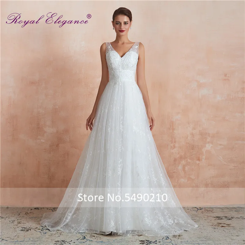 

Royal Elegance A Line V Neckline Full Lace Destination Wedding Dress Vestido Novias 31370