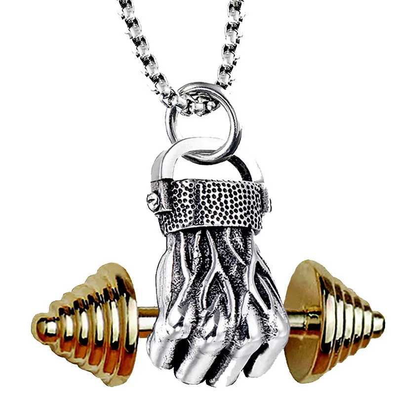 Кулон в стиле хип-хоп длинная цепочка ретро кулак кулон форме гири из нержавеющей