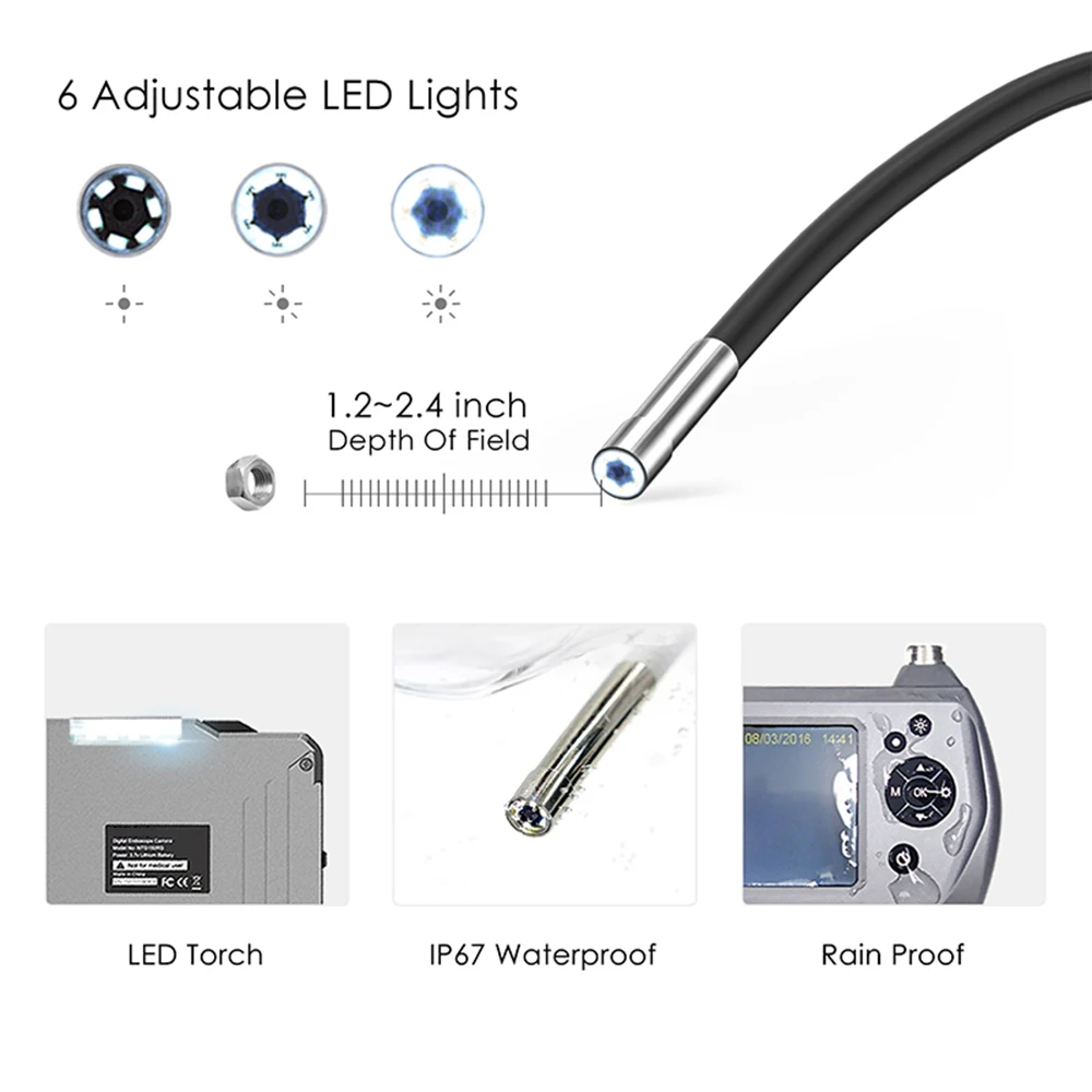 Промышленный эндоскоп бороскоп микро Инспекционная камера цифровой HD 3 5 дюйма с