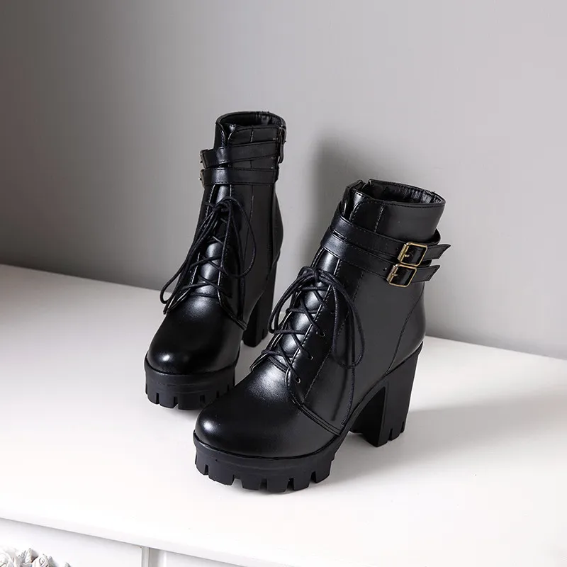 Женские готические сапоги YMECHIC до лодыжек черные коричневые с ремешком пряжкой