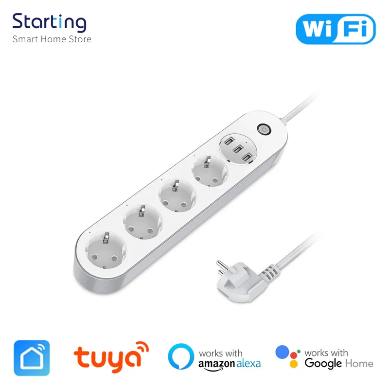 

Умный удлинитель Tuya с Wi-Fi, 4 евророзетки, 3 USB-порта