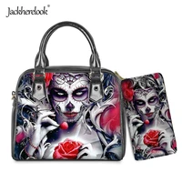 jackherelook gothic skull girl design luxury pu handbag for women female cross body bag purse ladies messenger bag clutch wallet