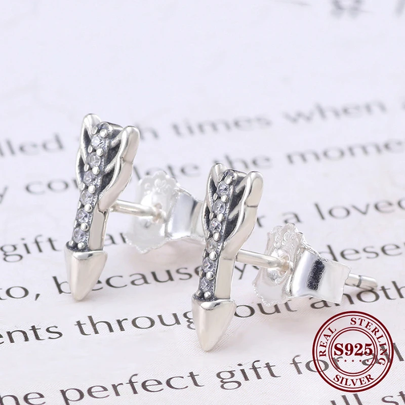 

DoDoFly Free Shipping Real 925 Sterling Silver Earring Shining Arrow Of Love Simple Earrings For Women Wedding Gift Jewelry