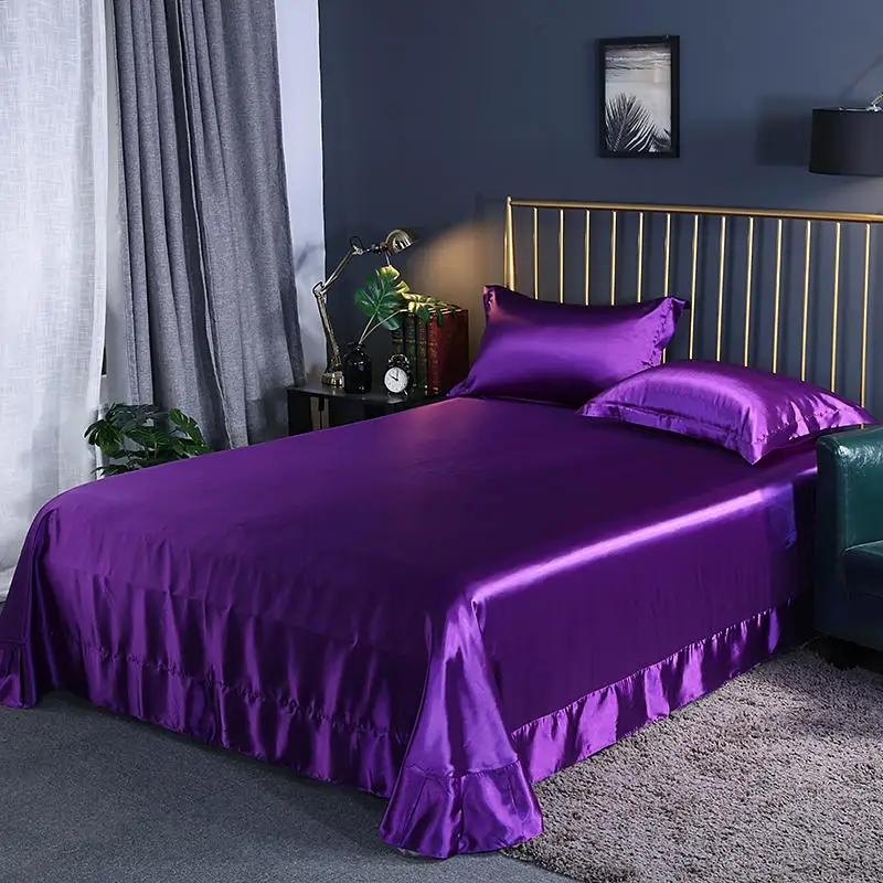 

Purple Bedding Set Luxury Queen King Size Mattress Cover Satin Bed Sheets Pillowcases Bedclothes Flat Fitted Double Sheet