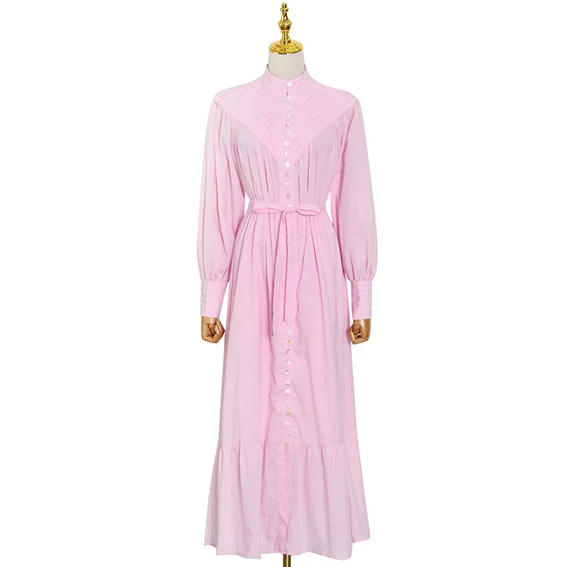 

Женское шифоновое платье с воротником-стойкой и рукавами-фонариками