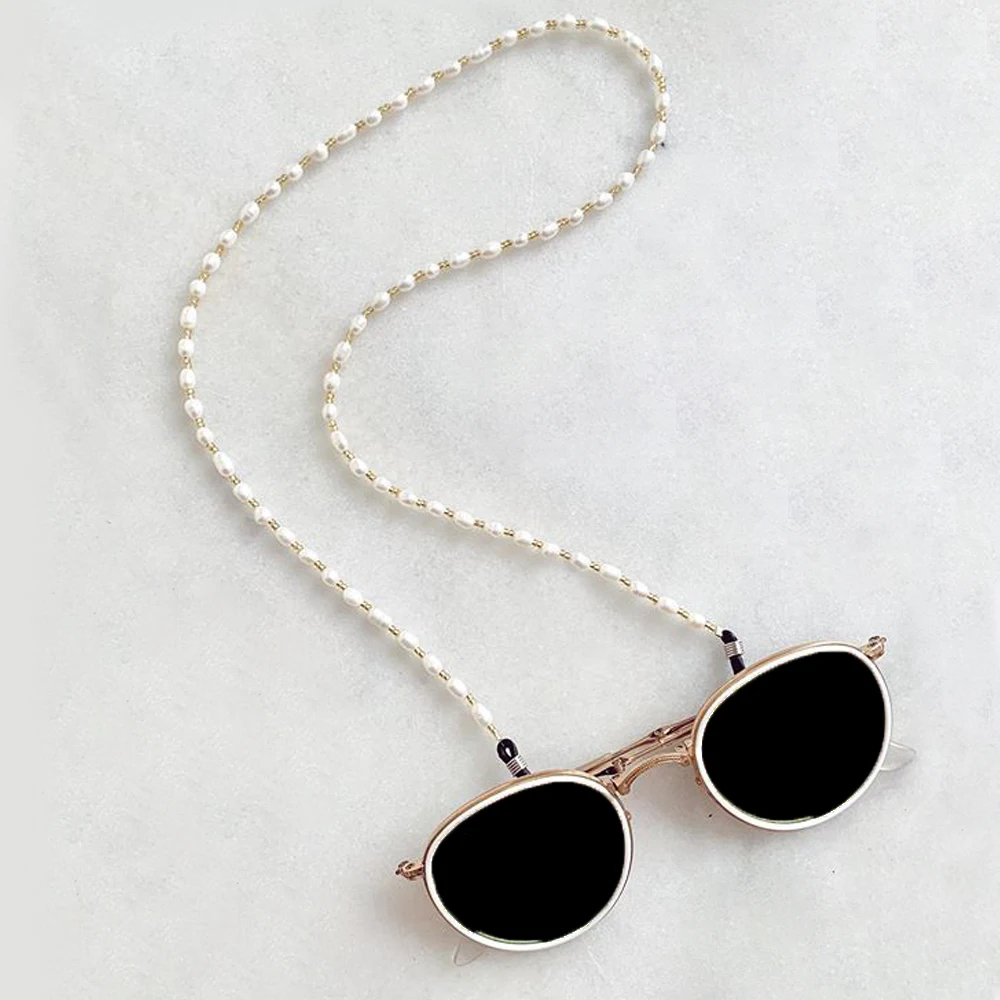 

Simple Classic Sunglasses Chain Jewelry Accessories Real Freshwater Pearl Chain Rice Shape 6-7mm Sunglasses Decoration Chain