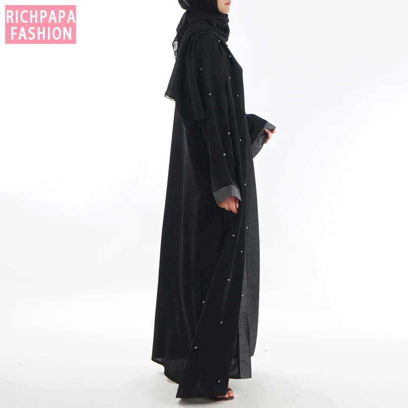Черная открытая мусульманская абайя платье Дубай турецкое женское кафтан кимоно