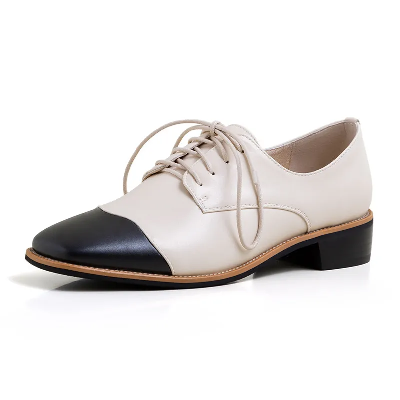 Meotina Spring Flats Women Shoes High Quality Lace Up Flat Derby Mixed Colors Square Toe Casual Lady Big Size 33-43 | Обувь