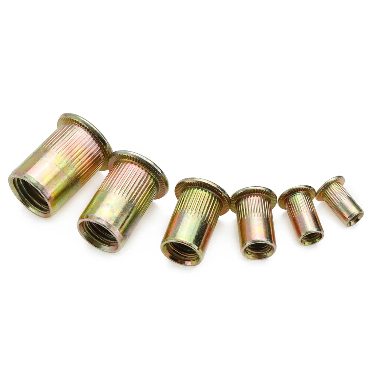 

HOT 210Pcs M4 M5 M6 M8 M10 M12 Mixed Carbon Steel Zinc Plated Knurled Rivet Nuts Flat Head Threaded