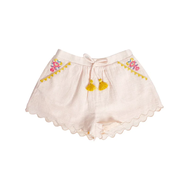 

LM Girls' pants 2021 spring and summer new children's Nordic flower embroidery shorts ins children's clothing